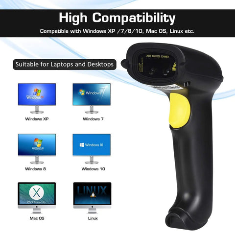 Plug And Play USB Barcode Scanner Laser Wired Handheld With Stand For Windows Mac Linux POS Systems Easy Setup Lightweight Ergonomic Reader