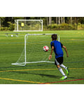 Easy Set Soccer Goal 6 Foot By 4 Foot Portable Backyard Frame With No Tools Needed Rust Resistant Steel Construction Snap Together Poles And Self Stick Net Straps For Quick Setup For Practice And Games used by boy on field