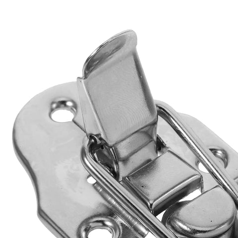 Close-up of retro silver latch from Vintage Metal Toolbox Lock Hasp Latch Set With Screws 6 Piece Small Cabinet Lock for jewelry boxes