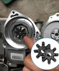 2 Piece Flexible Steering Couplers Set For Steering Column Motor Replacement Durable Beefy Rubber Couplers Compatible With Sonata Elantra Santa Fe Azera Veloster Kia Soul Optima Forte Replaces OEM 56330-4Z000 And 563152K000FFF viewed beside metal steering part.