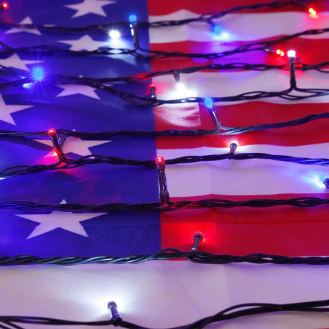 4Th Of July 95Ft 240LED Red White And Blue String Lights Extra Long Connectable Waterproof Twinkle Lights With 8 Modes
