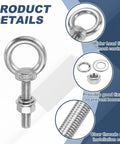 M10 Eye Bolt 50mm Thread Stainless Steel 304 Two Pack With Lock Nuts And Flat Washers for outdoor use details