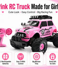 Pink RC Monster Truck For Girls With Two Rechargeable Batteries, 2.4GHz Easy Control, Kid Friendly Remote Car Toy, Perfect Birthday Gift For Ages 3 To 8