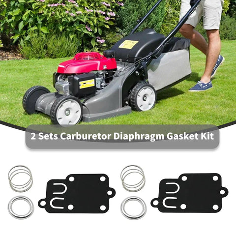 Carburetor Diaphragm Gasket Kit For 270026 272538 272538S 272637 shown with lawn mower, springs, and gaskets