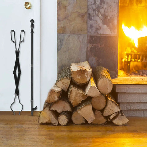 Your Go To 32 Inch Fireplace Poker And 26 Inch Tongs Set For Fire Pit And Wood Stove Log Grabber Tools Flexible 150 Degree Tongs Durable Campfire Accessories For Indoor Outdoor Patio And Camping