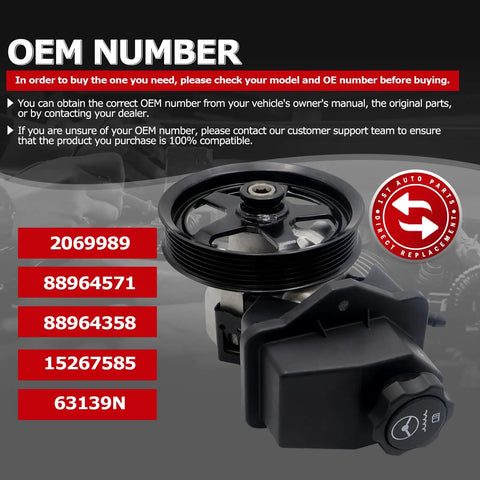Chevrolet Impala Power Steering Pump With Reservoir And Pulley 3.5L 3.9L V6 2006 2011 Direct Fit Replaces OE 15267585