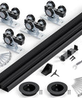 Ceiling Mount Bypass Sliding Door Hardware Kit For Cabinets And Closets, 60 Inch Long, Double Pocket Doors With Finger Pull, Black Finish