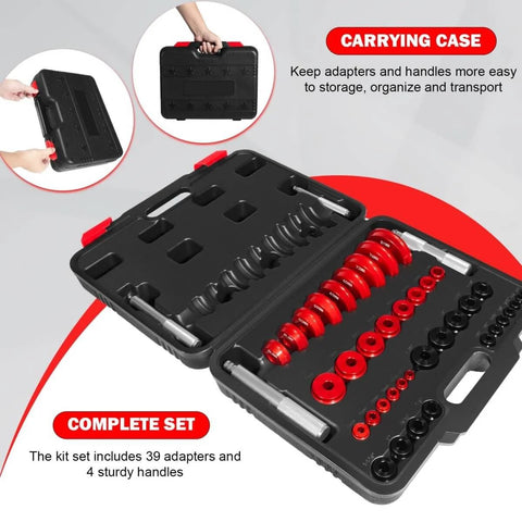 43 Piece Bearing Press And Seal Driver Set With 39 Adapters And 4 Handles Pro Grade Heavy Duty Seal Installer Kit in black case