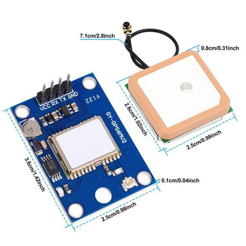 2 Pack GY-NEO6MV2 NEO-6M GPS Module with Ceramic Antenna for Arduino STM32 Raspberry Pi ESP32, 3.3V-5V Power, GPS GLONASS