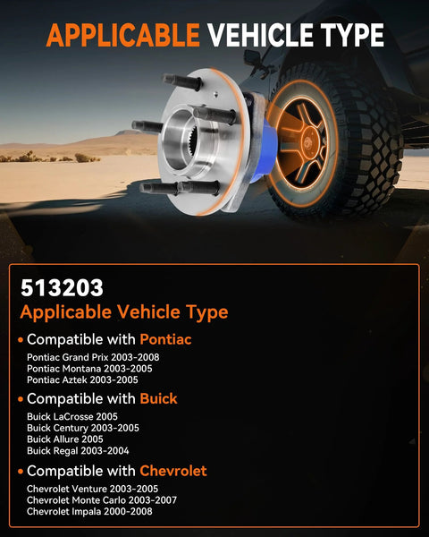 Illustration of Front Wheel Bearing Hub Assembly 5 Lug Non ABS That Fits Chevy Venture Monte Carlo Impala Buick Lacrosse
