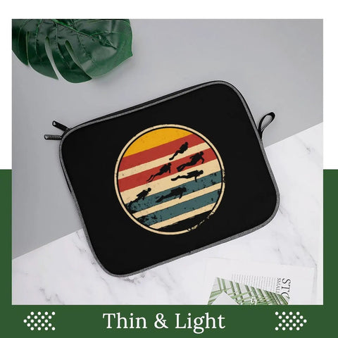 Scuba Inspired 14 Inch Laptop Sleeve And Protective Carry Case with graphic design on surface, displayed on marble table.