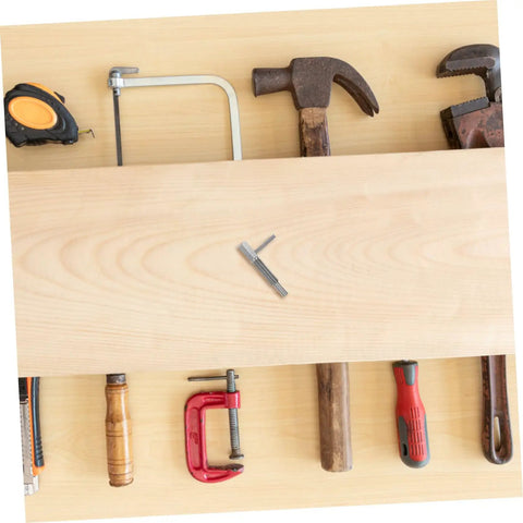 Heavy Duty Spring Plunger Pin With Indexing Lock For Cabinets And Shop Gear on a workbench with tools, steel construction.