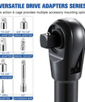 Pro Grade Half Inch Offset Extension Wrench For Impact Tools And Tight Spaces with adapter options and versatile drive adapters.
