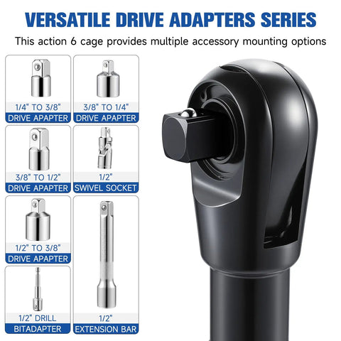 Pro Grade Half Inch Offset Extension Wrench For Impact Tools And Tight Spaces with adapter options and versatile drive adapters.