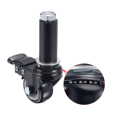 Close-up of Pack Of Four 1.5 Inch Swivel Casters With Brakes, showing strong PVC wheel and expandable metal stem.