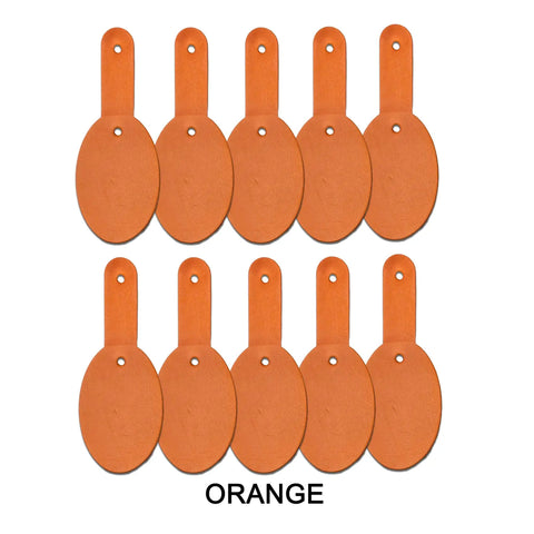 Fresh Oval Leather Key Fobs, 10 Pack Full Grain Vegetable Tanned Keychain Blanks With Hardware, orange oval leather tags.