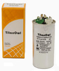 Dual Run Start Capacitor 35 And 5 uF With 5 Percent Tolerance 370 To 450 V CBB65 Round For Condenser Heat Pump Air Conditioner Or AC Motor And Fan Starting Built To Last next to box