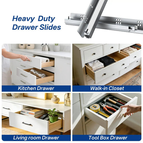 Undermount Drawer Slides 21 Inch 1 Pair Soft Close Full Extension Bottom Mount with diverse drawer applications shown