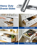 Top Notch Concealed Soft Close Undermount Drawer Slides 15 Inch Pair in kitchen and living room drawers, showcasing heavy duty use.