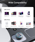 USB-C Car Charger 67W 3-Port Fast Charger For iPhone 17 16 15 14 Series Galaxy S25 24 23 MacBook iPad And More displayed in car