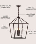 Oil Rubbed Bronze Lantern Pendant Light With 4-Light Pagoda Style Metal Cage Farmhouse Hanging Ceiling Fixture For Kitchen Island LED Bulbs Included Right Now, showing adjustable hanging features