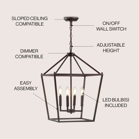Oil Rubbed Bronze Lantern Pendant Light With 4-Light Pagoda Style Metal Cage Farmhouse Hanging Ceiling Fixture For Kitchen Island LED Bulbs Included Right Now, showing adjustable hanging features
