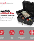 Workhorse Metal Cash Box With Removable Money Tray And Key Lock for quick cash and key organization, open view with contents