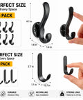 6 Pack Black Aluminum Coat Hooks No Drill Heavy Duty Wall Hooks Hold 50 Lbs Rust Proof Corrosion Resistant For Bathroom Kitchen Laundry Garage Great For Mudroom Hallways Closets And Entryways, 6 hooks and 3 small hooks