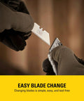 Sport Knife With Easy Blade Change And One Handed Quick Slide Blade Slider Takes Standard Utility Blades Safety Feature Prevents Dual Blades Two And Seven Sixteenth Inch Blade Five And Quarter Inch Handle Silver Finish shown with gloved hands changing blade