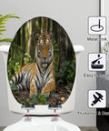Elongated Tiger portrait Toilet Seat with durable resin, featuring a serene tiger design, easy to install and sturdy.