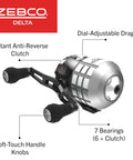 Delta Spincast Fishing Reel Size 20 With Right Or Left Hand Retrieve Pre Spooled With 6 Pound Line Built Tough With All Metal Construction Braid Ready Higher Drag Capacity Cool Gray Clam Packaging