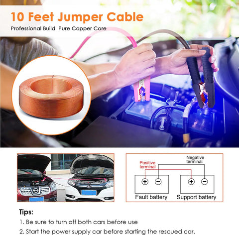 Pink Car Emergency Kit For Women And Teens, 10ft jumper cables connected to car battery