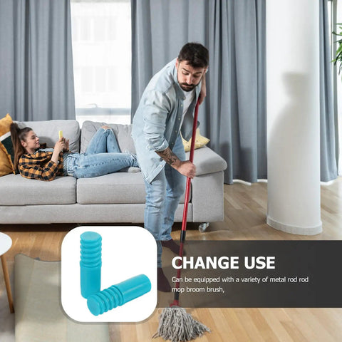 Heavy Duty 2 Pack Threaded Pole End Adapters For 19MM Metal Mop Rods shown in use during indoor cleaning activity.