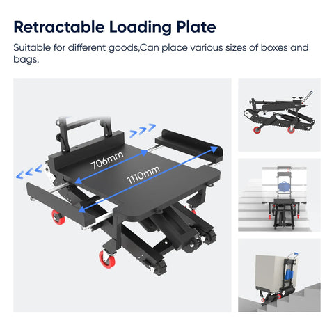 Xsto CT250S Self Balancing Electric Stair Climber Dolly Boss Moves 551 Lbs Load with retractable loading plate for versatile use.