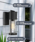 Two Pack Outdoor Wall Lanterns Black Waterproof Exterior Lighting Fixtures With Glass Shade Dope Modern Wall Sconce