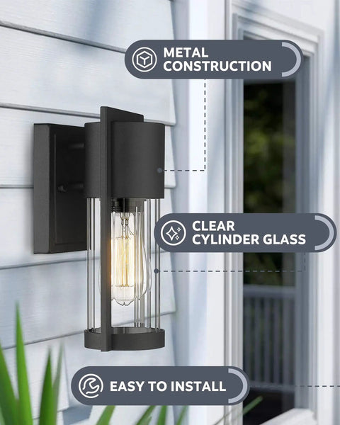 Two Pack Outdoor Wall Lanterns Black Waterproof Exterior Lighting Fixtures With Glass Shade Dope Modern Wall Sconce