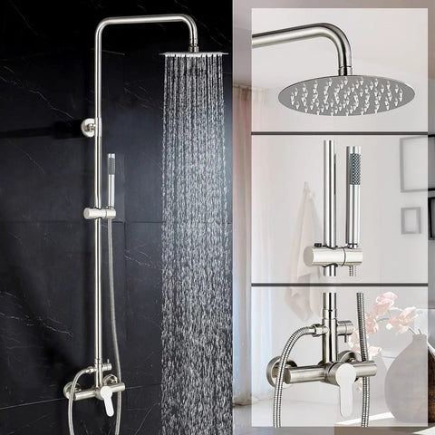 8 Inch Rain Shower System With Handheld Sprayer And Wall Mount Faucet In Brushed Nickel Outdoor Indoor Shower Fixtures 304 Stainless Steel