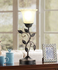 Touch Bedside Lamp With Dual USB Ports And 3 Way Dimming, Vintage White Glass Shade Leaf Design For Bedroom Or Living Room, LED Bulb Included, Easy Nightstand Light For Cozy Mornings on wooden table
