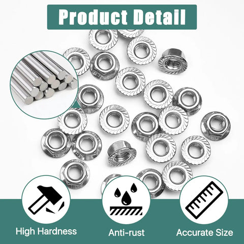 50 Pack M10 X 1.5mm 304 Stainless Steel Serrated Flange Hex Nuts Metric Lock Hardware with high hardness finish.