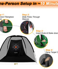 Quiet Indoor Golf Net 8X6 Feet With Target For Practice, set up instructions with images of steps for easy assembly