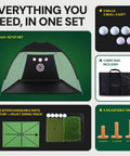 All-In-One Golf Practice Net Set With Dual Mats 3 Tees And 5 Balls For Indoor And Outdoor Swing Practice image display.