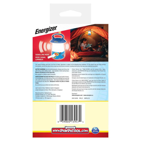 Back view of PAW Patrol Kids LED Lantern packaging with product details and barcode.