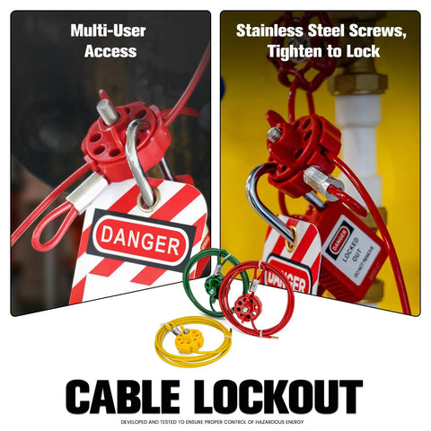 Built Tough Lockout Tagout Cable Lock For Industrial Valves And Control Panels, Hassle Free Pvc Coated Steel Wire Loto Kit, Osha Approved Multi Use Equipment Safety Red Two Pack