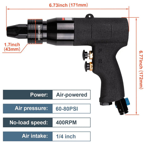 Pneumatic Rivet Nut Gun Kit With Self Locking Head And Adjustable Speed, Four Size Quick Change Heads For 10-24 1/4 5/16 3/8