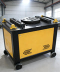 Heavy Duty Steel Rod Bending Machine Sleek Rebar Bender For Tight Jobsites built on wheels with circular bending plate and black-yellow design.