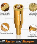Amazon DaduoRi 1-1/4 in serrated diamond hole saw with 2 removable pilot bits; gold finish for porcelain, ceramic tile, granite, marble.