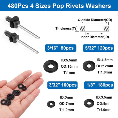 Stainless Steel Black Workhorse Rivet Kit With Pop Rivets And Washers 1280 Pieces For Metal Furniture Automotive Instruments
