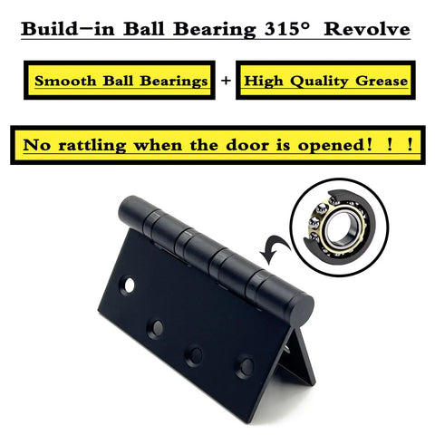 Heavy Duty 4 Inch Stainless Steel Door Hinges Matte Black Ball Bearing Set For Interior And Exterior Use, detail view