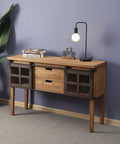 Heavy Duty Industrial Wooden Wine Cabinet Sideboard With Massive Floor Mount Bottle Storage And Durable Scratch Resistant Finish, stylish design with two drawers.