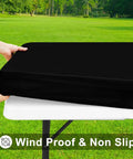 Elastic Fitted Flannel Backed Vinyl Tablecloth For 6ft Folding Tables, Waterproof Wipeable Cover For Indoor Outdoor Use, Black 30x72